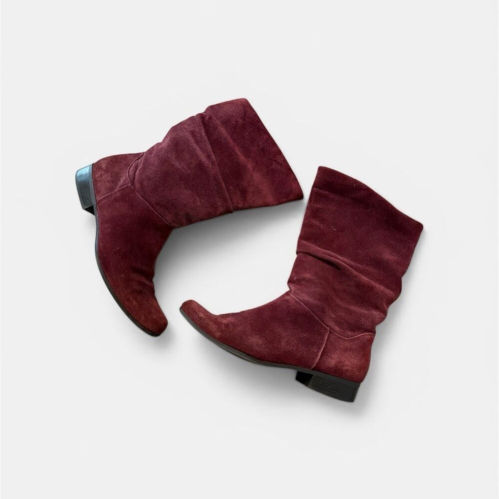 Liz & Co Burgundy Suede Mid-Calf Boots Slouch Almond Flat 8